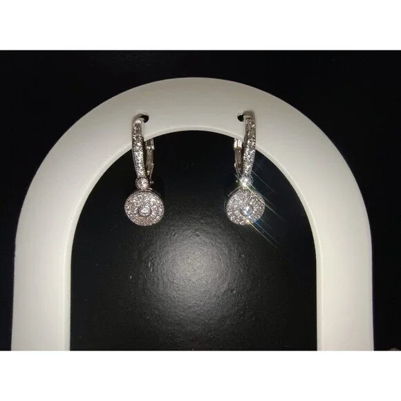 Cubic Zirconia Small Loop Round Silver Earring For Pierced Ears - Picture 6 of 6